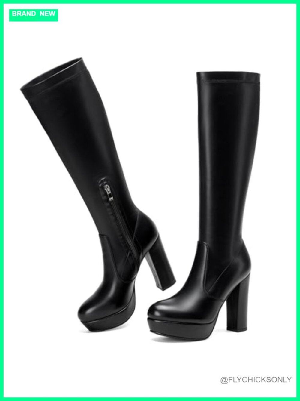 Women Knee High Stretch Boots Zip Block Heel Platform Synthetic